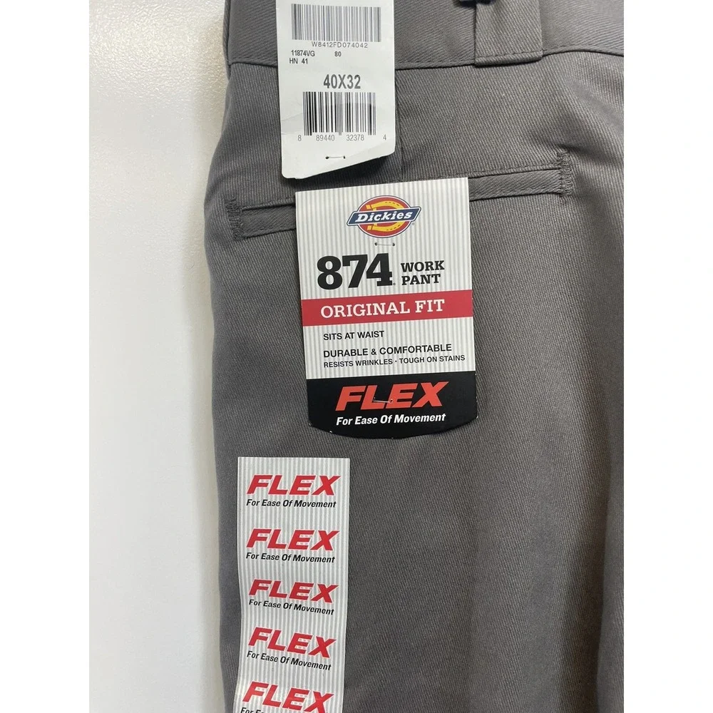 DICKIES 874 Flex Sz 40x32 Grey‎ Oringinal Fit Flat Front Work Pants (N36) NWTs